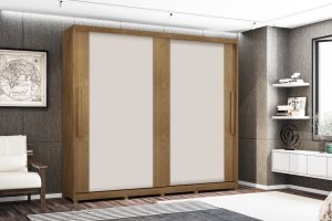 Guarda-Roupa Londres 2 Portas Reversiveis de Correr 8 Gavetas Com Pés 100% MDF - Cor Cedro ( Cedro Off White )