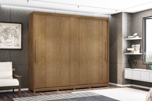 Guarda-Roupa Londres 2 Portas Reversiveis de Correr 8 Gavetas Com Pés 100% MDF - Cor Cedro ( Cedro Off White )